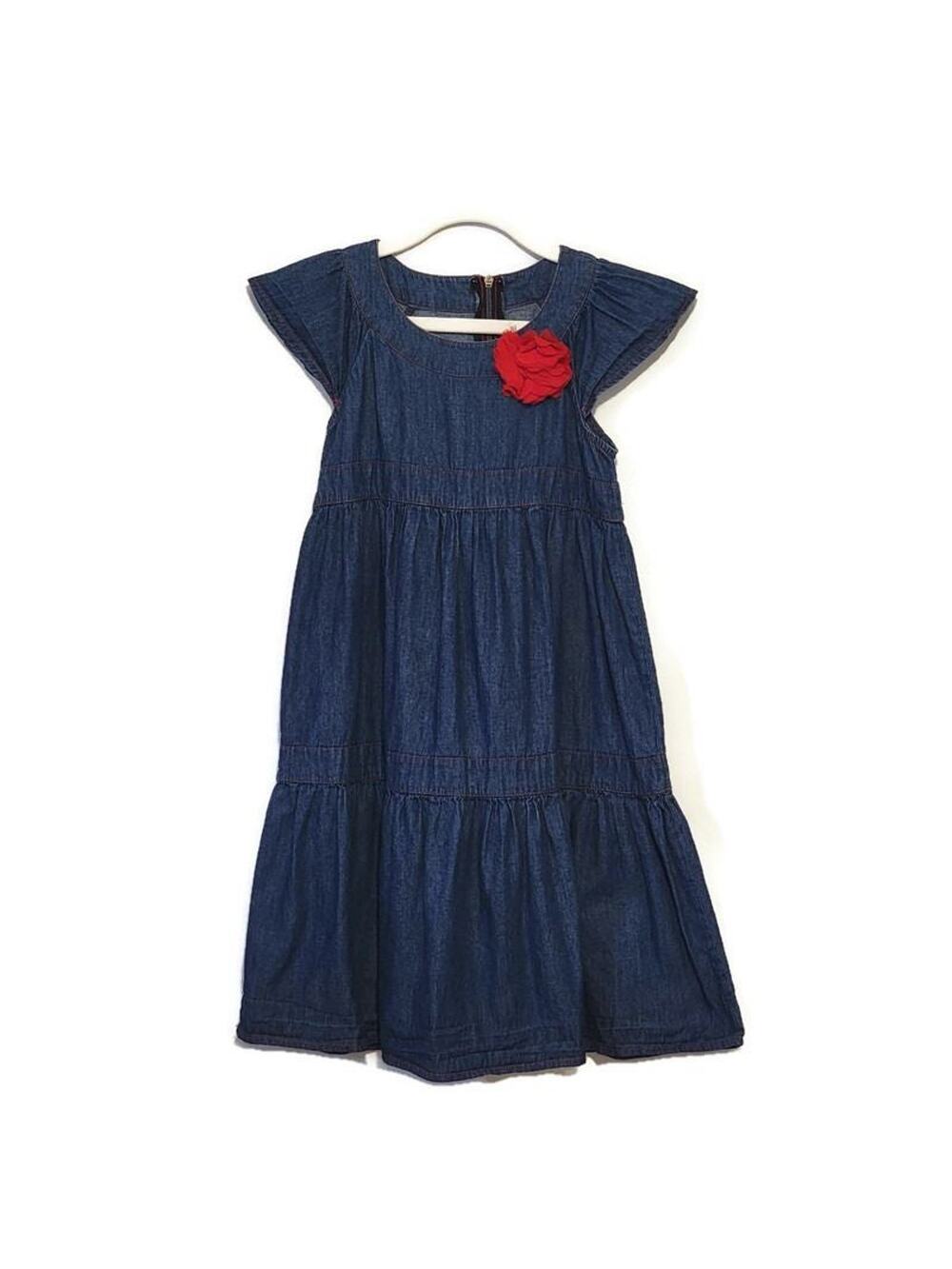 Gymboree Chambray Short Sleeve Tiered Navy Blue Cotton Denim Dress Size 6